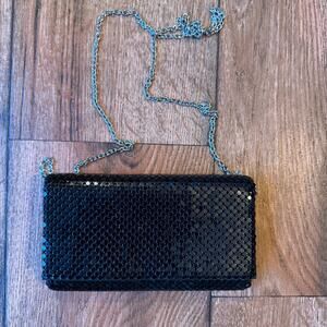 💃✨ Vintage Evening Glam Jessica McClintock Black Mesh Chain Clutch Purse